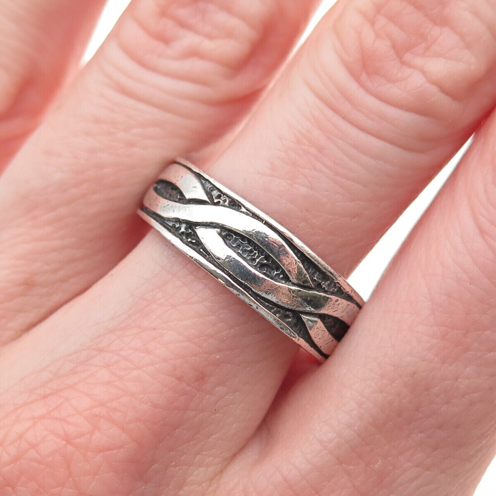 925 Sterling Silver Vintage Woven Oxidized Band Ring Size 9.5